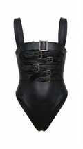 Leather Corset Bodysuit - Makina Black